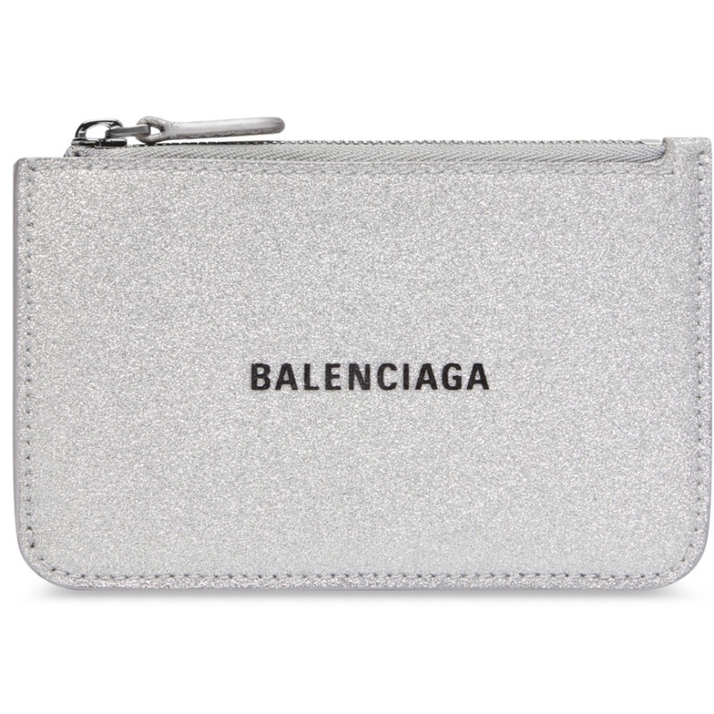 BALENCIAGA CASH LARGE LONG COIN AND CARD HOLDER IN SPARKLING FABRIC IN SILVER